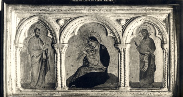 National Gallery, London — Lorenzo Veneziano - sec. XIV - Madonna dell'Umiltà; San Marco; San Giovanni Battista — insieme